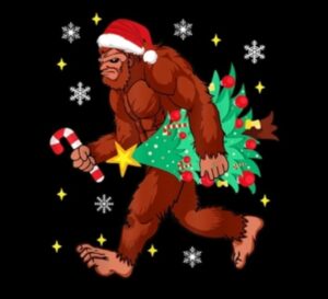 Sasquatch with Christmas tree